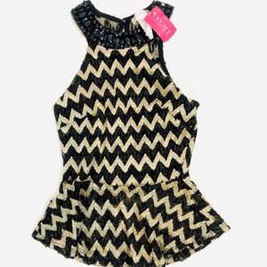 Women's black/gold sleeveless tank Chevron Top M
